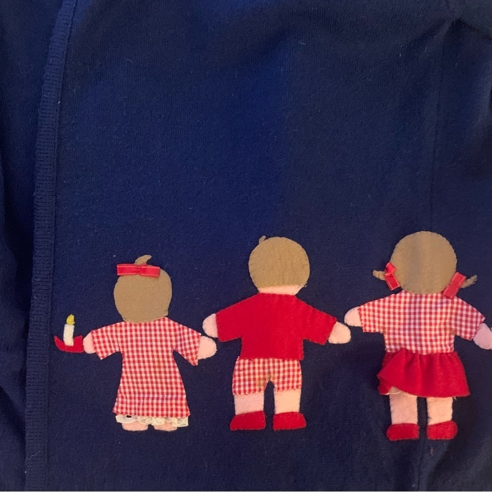 TALBOTS Vintage Knit Cardigan, Kids Applique Art Wear Cottage, navy, Red, yellow - Picture 3 of 6